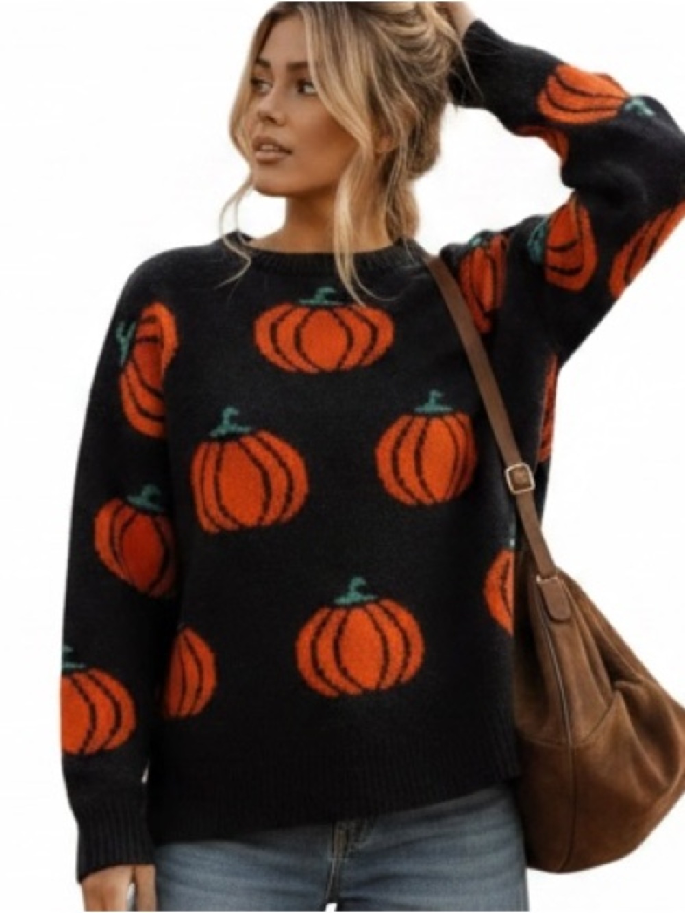 298: LOVELO NWT PUMPKIN PRINT SWEATER BLACK (H18)